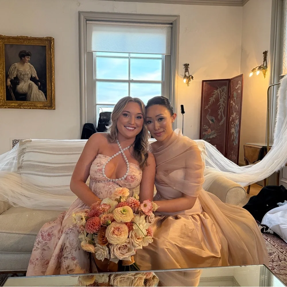 V. Chapman - Scarlette Dress in Peach Tapestry with Pearl Accents - Picture 2 of 9